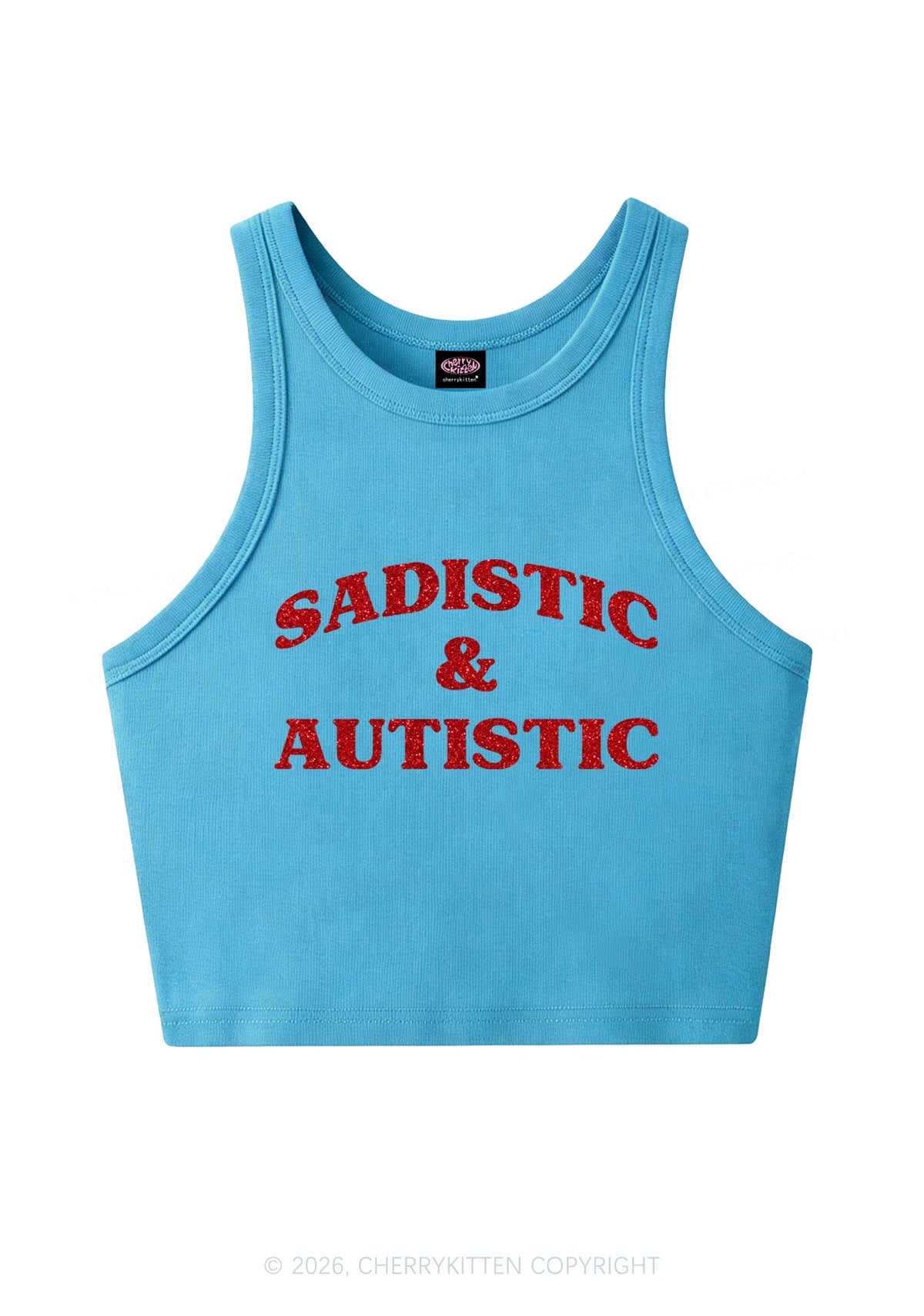 Glitter Sadistic And Autistic Y2K Crop Tank Top Cherrykitten