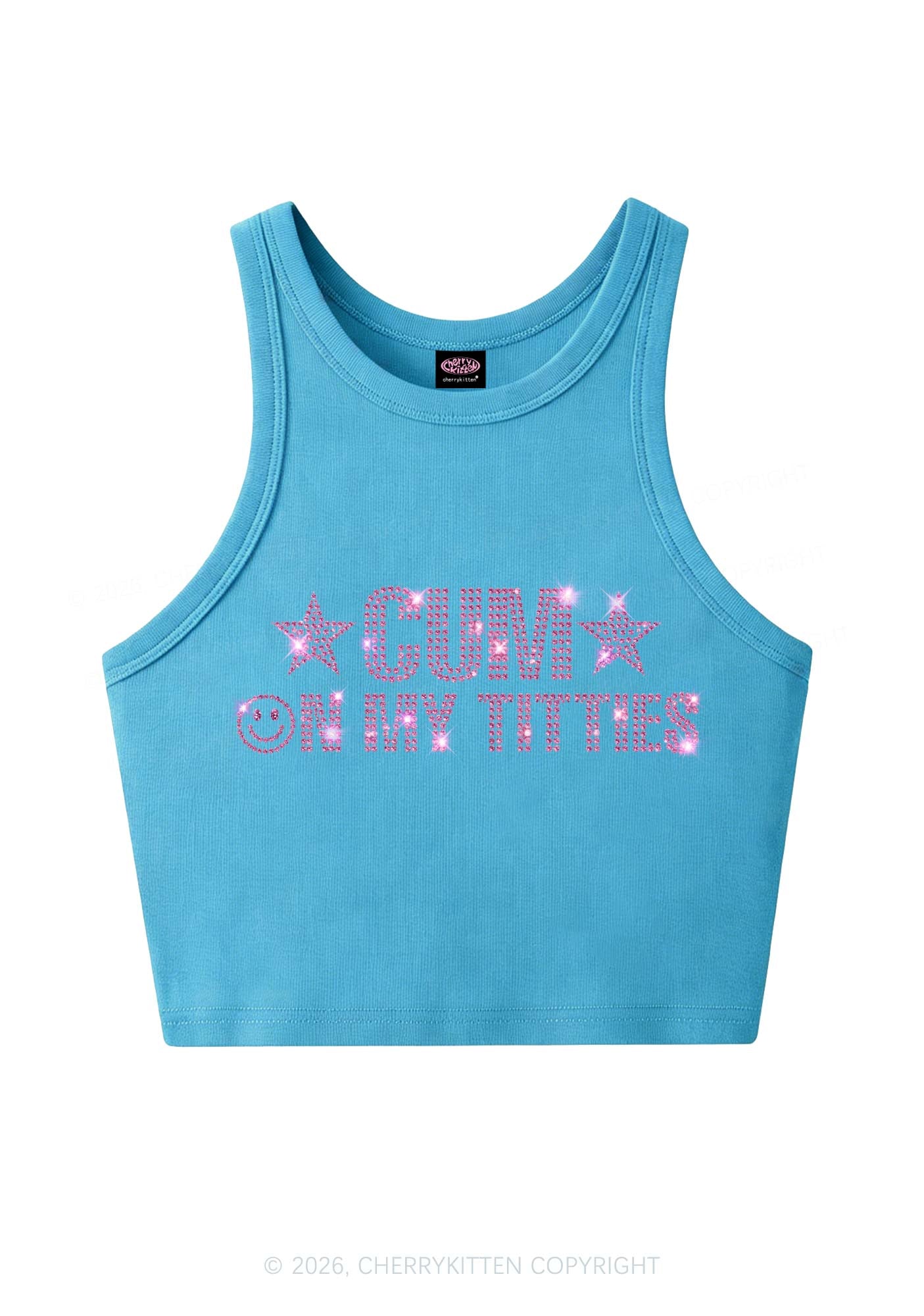 Rhinestone Cxm On My Txtties Y2K Crop Tank Top Cherrykitten