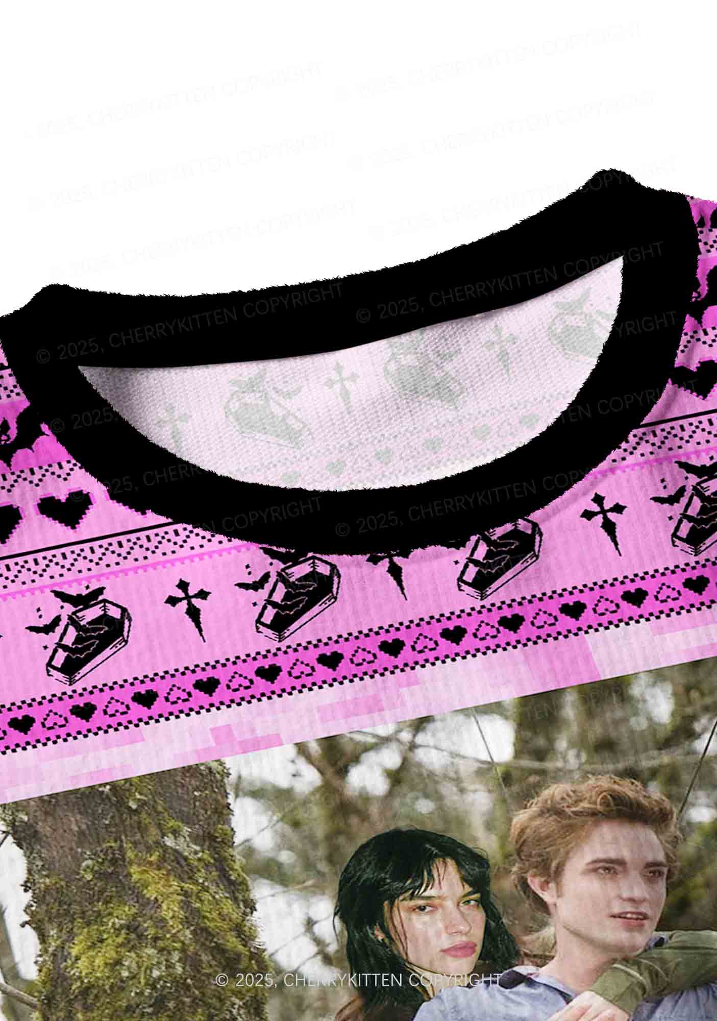 Pink Custom Face Y2K Christmas Crop Knit Sweatshirt Cherrykitten