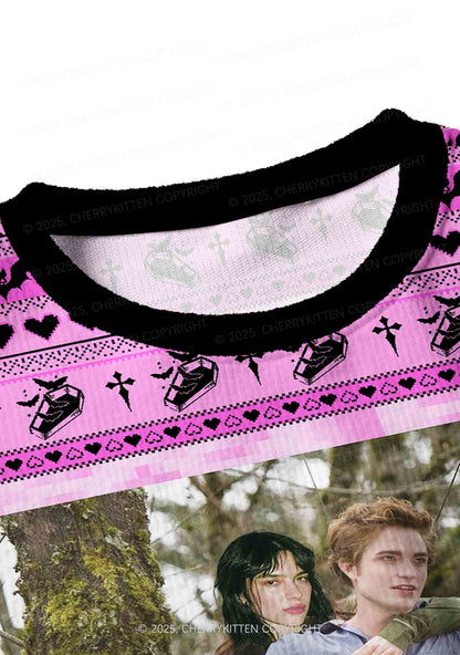Pink Custom Face Y2K Christmas Crop Knit Sweatshirt Cherrykitten