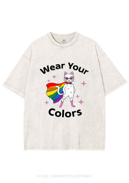 Pride Flag Cat Y2K Shirts Washed Tee Cherrykitten