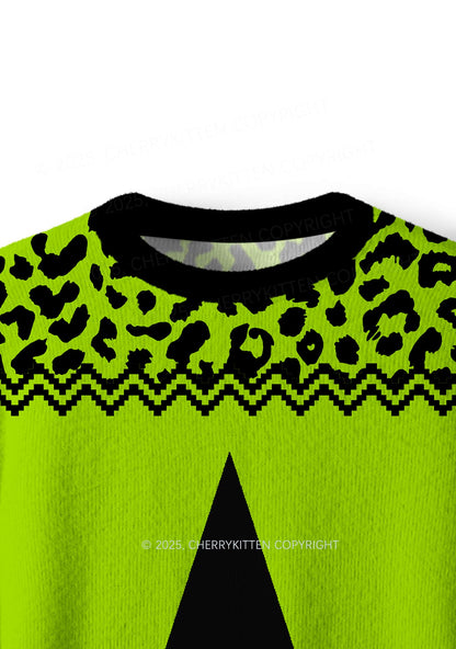 Green Brat Star Y2K Christmas Knit Sweatshirt Cherrykitten
