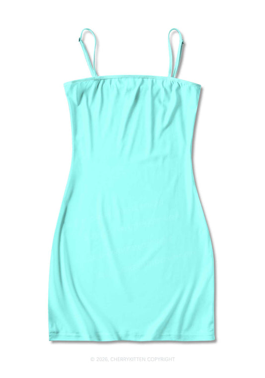 Plain Mint Green Y2K Print Slip Dress Cherrykitten