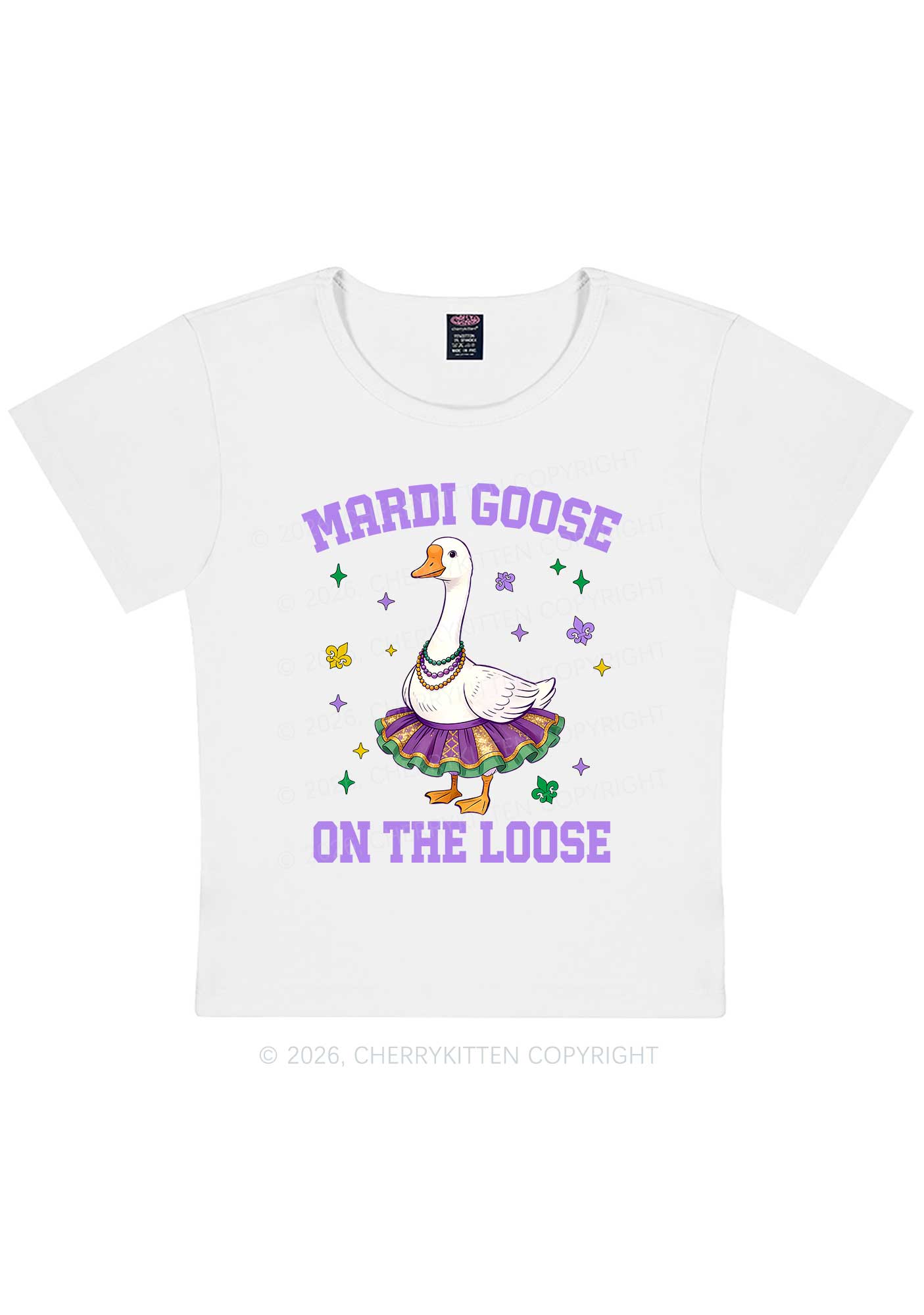 Mardi Gras Goose Y2K Baby Tee Cherrykitten