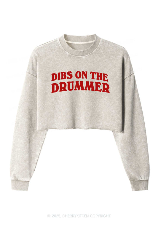 Dibs On The Drummer Y2K Crop Washed Sweatshirts Cherrykitten