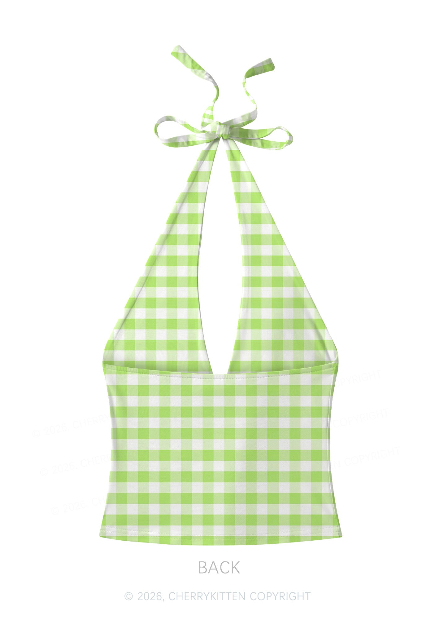 White Green Plaid Y2K Print Halter Deep V Neck Cami Cherrykitten
