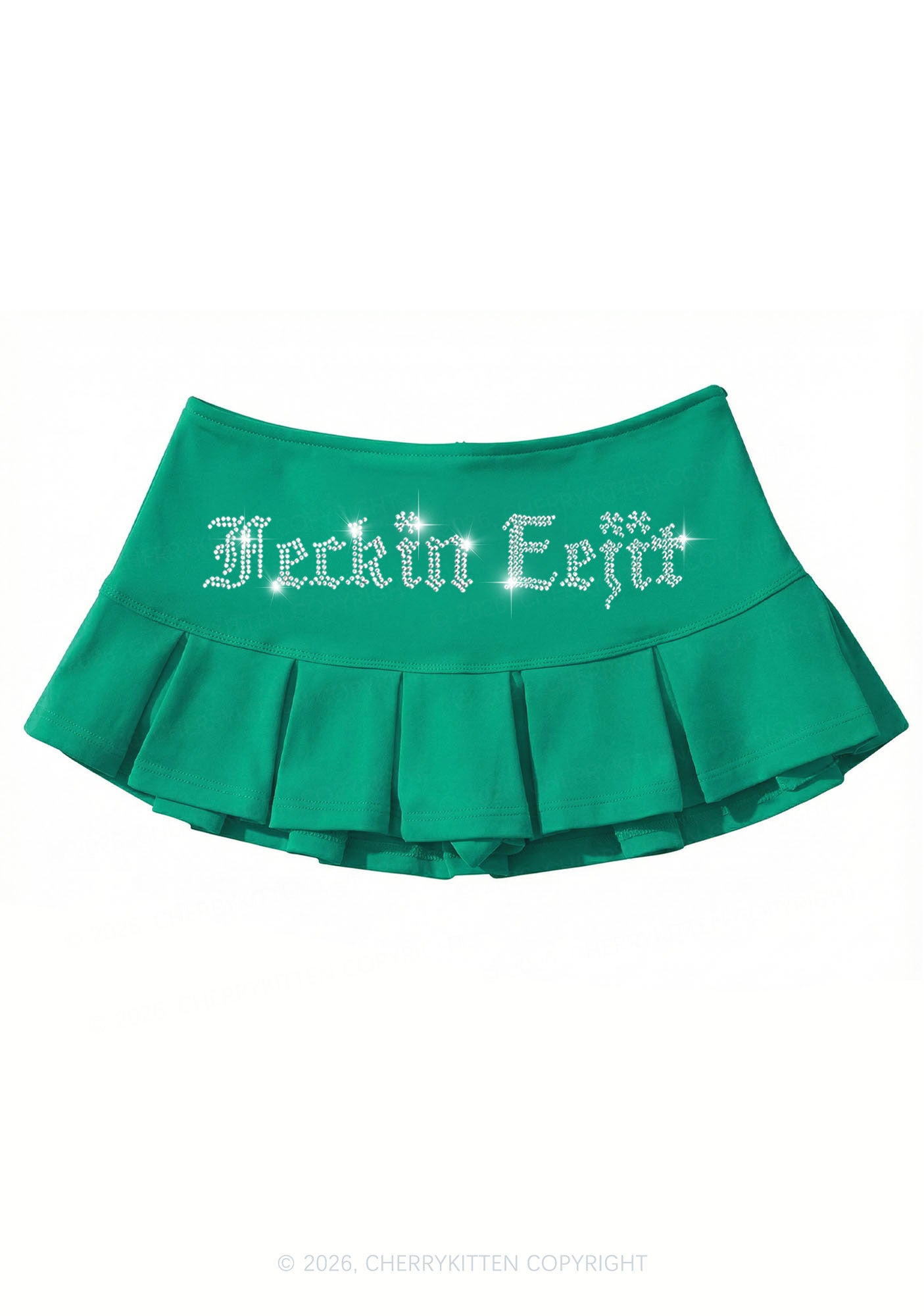 Rhinestone Feckin Eejit St Patricks Y2K Mini Pleated Skirts Cherrykitten