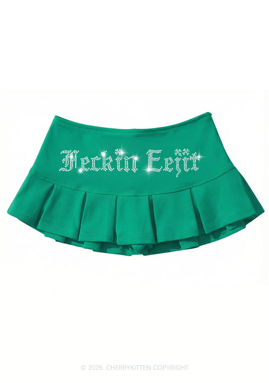 Rhinestone Feckin Eejit St Patricks Y2K Mini Pleated Skirts Cherrykitten