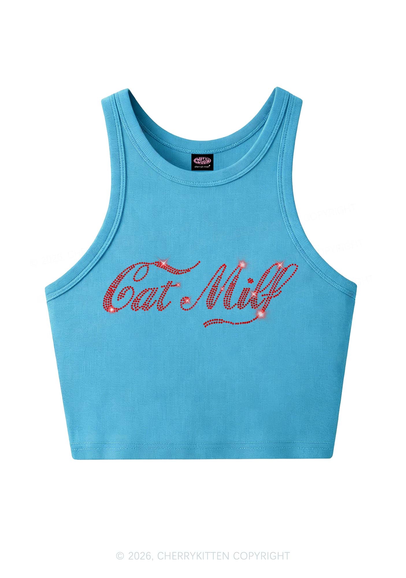 Rhinestone Cat Mxxf Y2K Crop Tank Top Cherrykitten