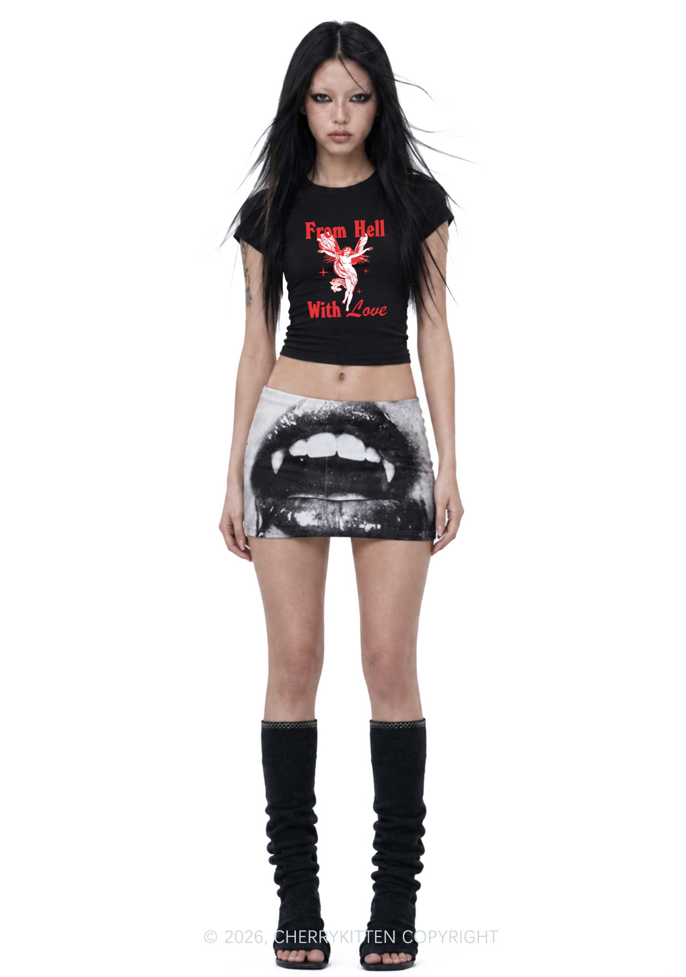 From Hell With Love Y2K Goth Angel Wings Baby Tee Cherrykitten