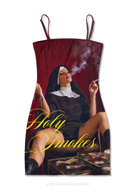 Holy Smokes Nun Y2K Print Slip Dress Cherrykitten