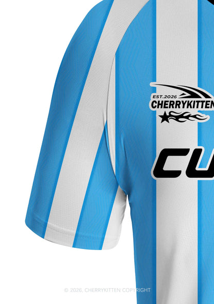 Custom Text Number Blue White Stripes Y2K Football Jersey Shirts Cherrykitten