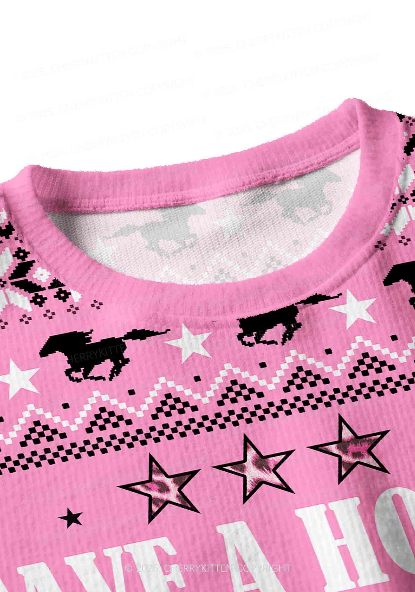 Ride A Mustache Y2K Christmas Crop Knit Sweatshirt Cherrykitten