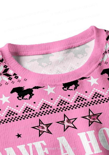 Ride A Mustache Y2K Christmas Crop Knit Sweatshirt Cherrykitten