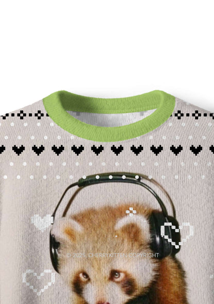 Red Panda DJ Y2K Christmas Knit Sweatshirt Cherrykitten