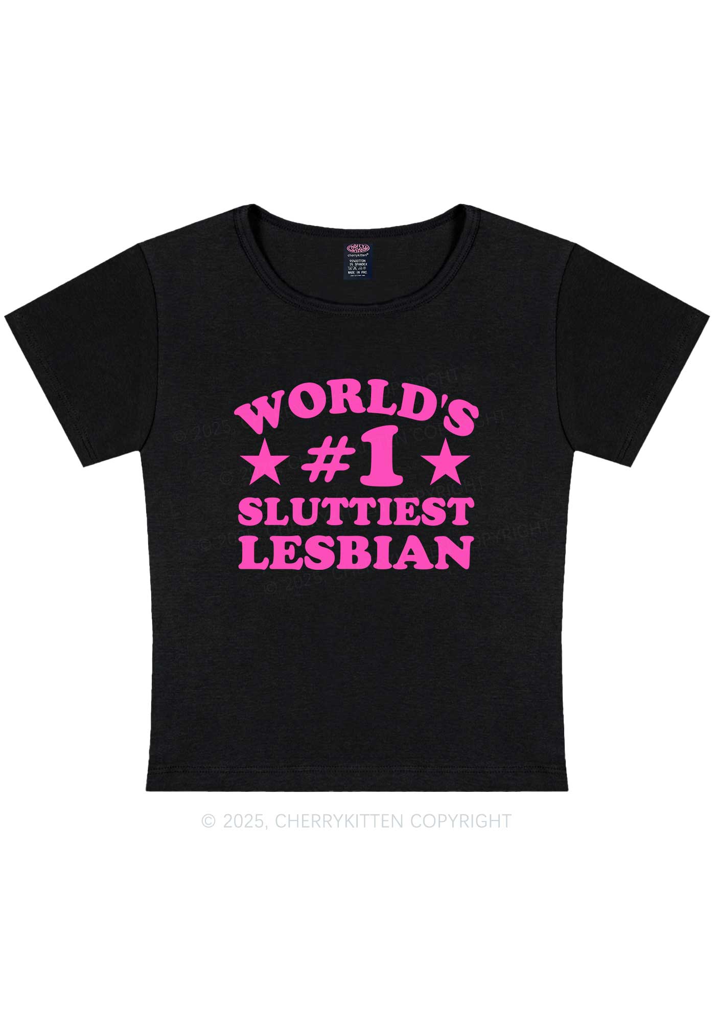 Worlds First Slxttiest Lesbian Pride Y2K Baby Tee Cherrykitten