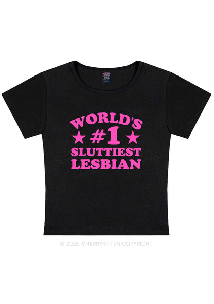 Worlds First Slxttiest Lesbian Pride Y2K Baby Tee Cherrykitten