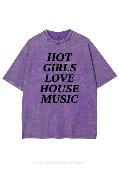 Girls Love House Music Y2K Shirts Washed Tee Cherrykitten
