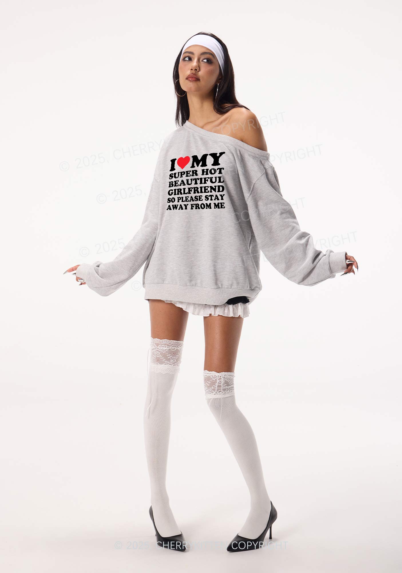 Love My Hot Girlfriend Y2K Off Shoulder Sweatshirts Cherrykitten