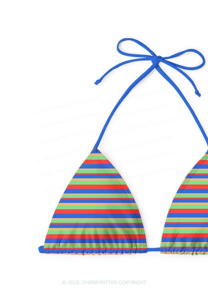 Rainbow Horizontal Stripe Y2K Print Bikini Set Cherrykitten