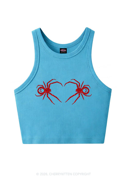 Glitter Skull Spider Y2K Crop Tank Top Cherrykitten