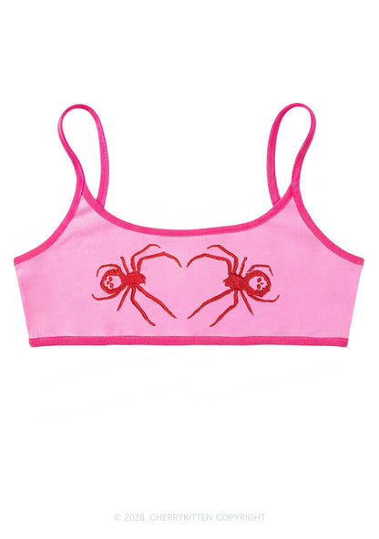 Embroidered Skull Spider Y2K Super Crop Cami Cherrykitten