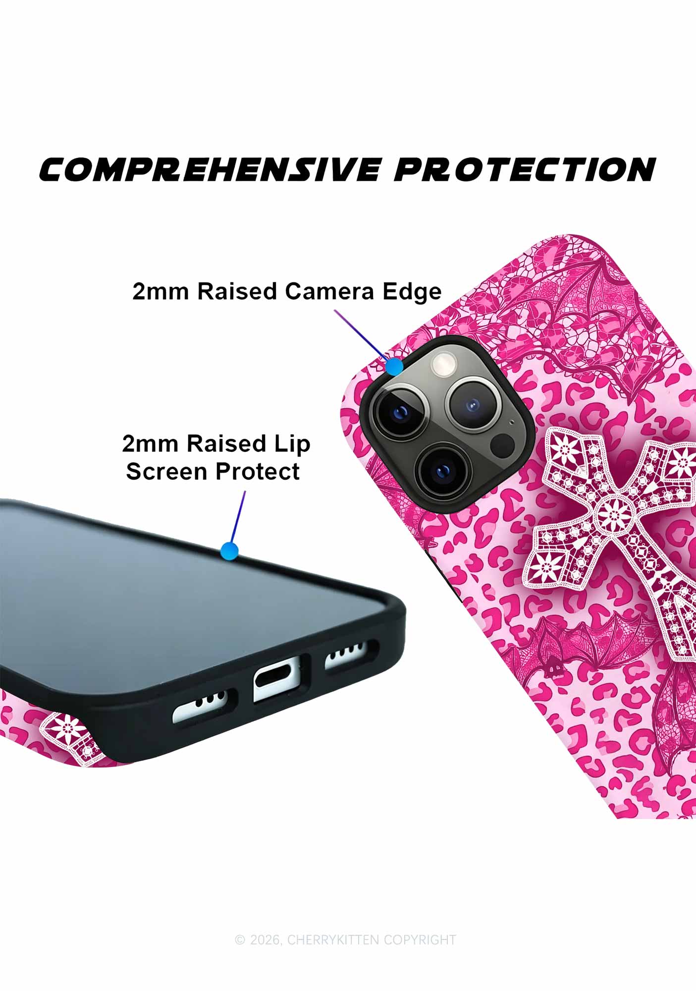 Halloween Pink Leopard Bat Cross Y2K Phone Case Cherrykitten