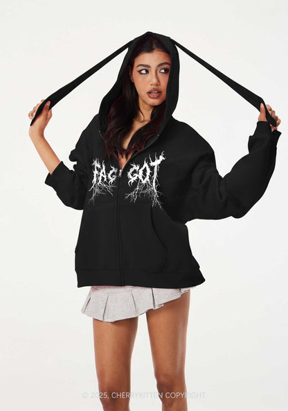 Punk Faggot Pride Y2K Bunny Ear Zip Hoodie Cherrykitten