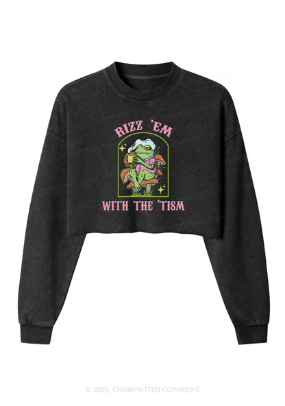 Tism Rizz Frog Y2K Crop Washed Sweatshirts Cherrykitten