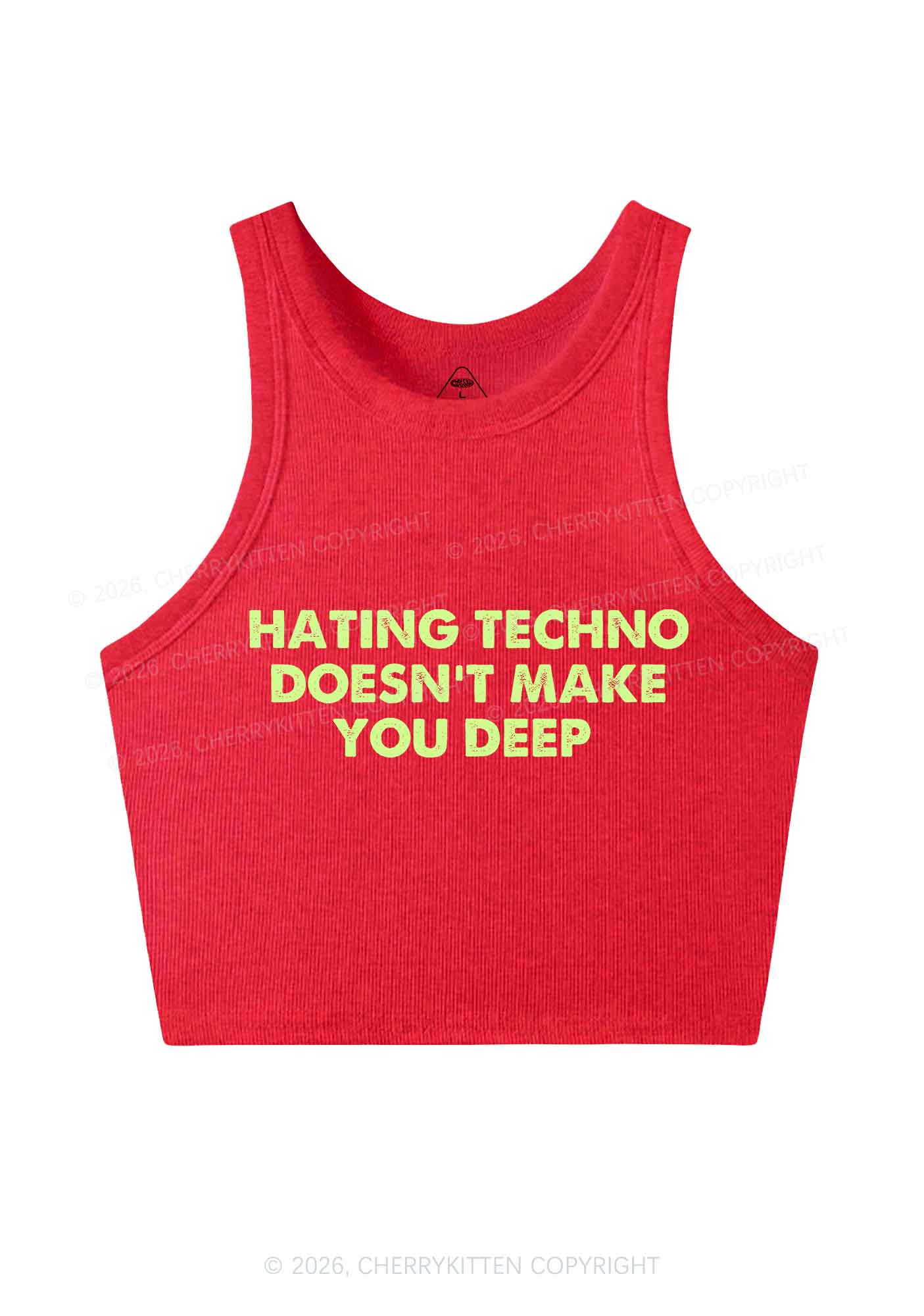 Hating Techno Doesnt Make You Deep Y2K Crop Tank Top Cherrykitten