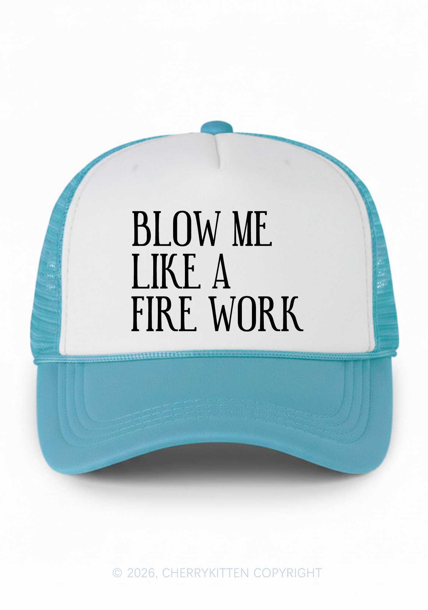 Blow Me Like Fire Work Y2K Colorblock Trucker Hat Cherrykitten