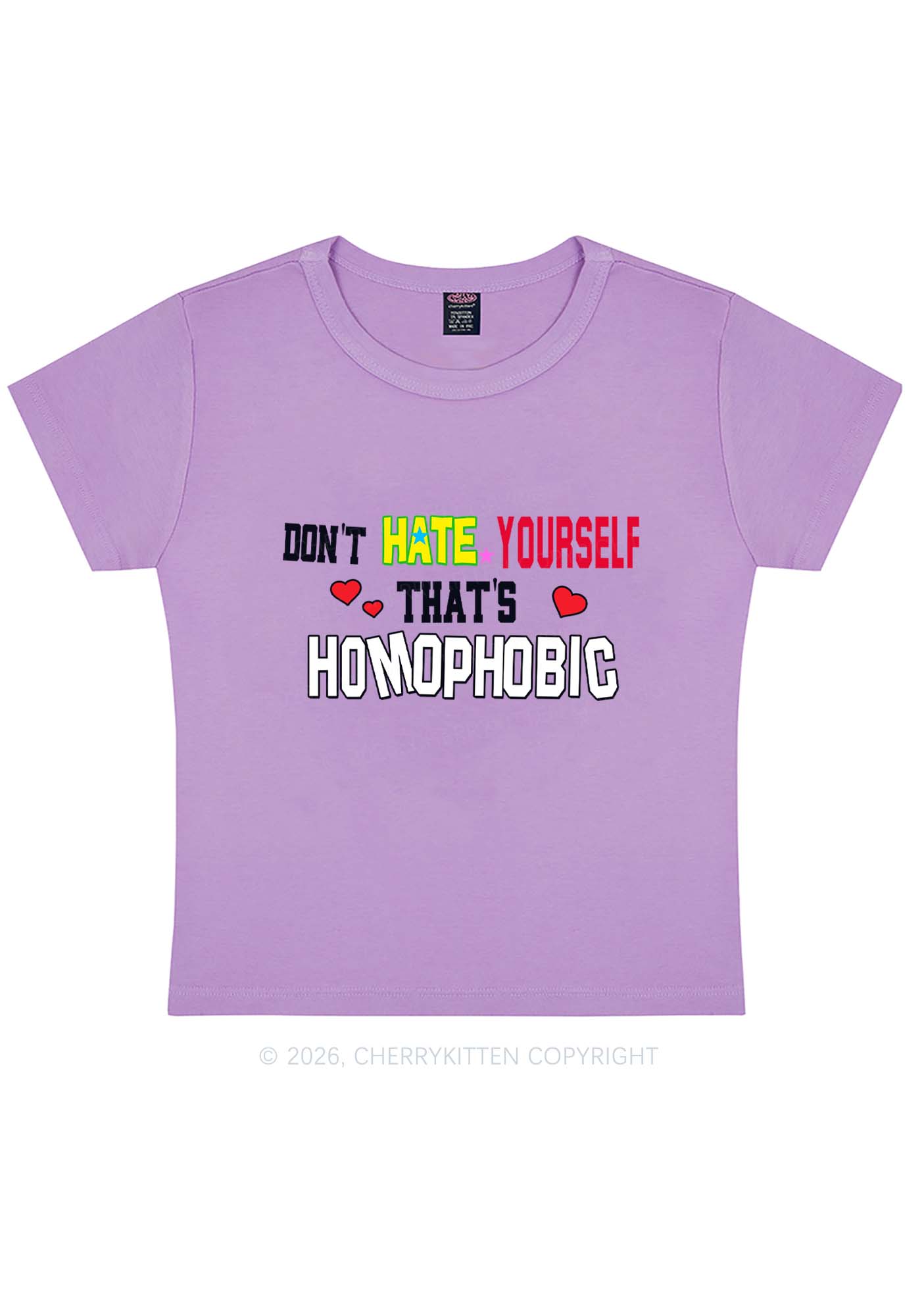Hate Yourself Thats Homophobic Pride Y2K Baby Tee Cherrykitten