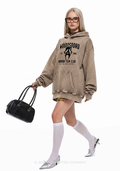 Halloween Horror Film Club Y2K Washed Hoodie Cherrykitten