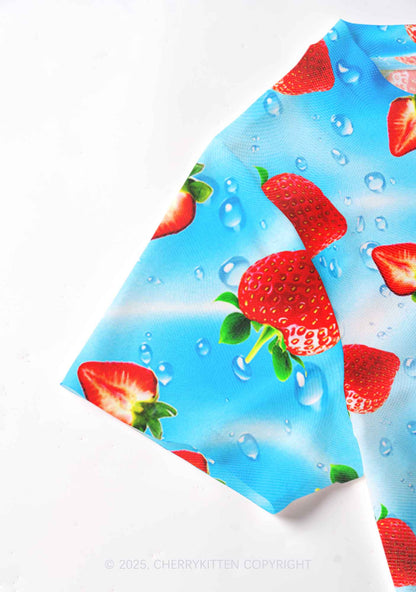 Blue Strawberry Y2K Mesh Crop Top Cherrykitten