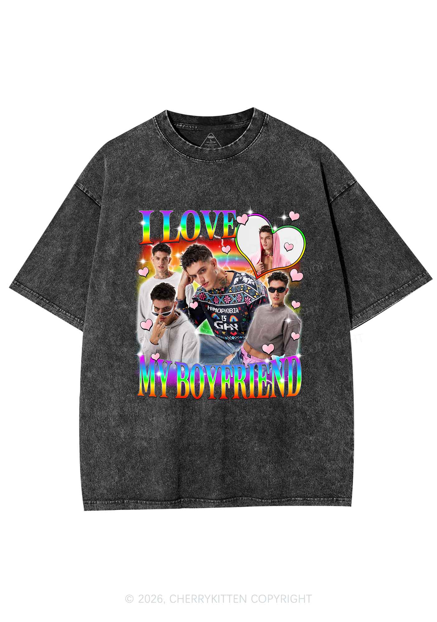 Custom I Love My Gay BF Pride Y2K Shirts Washed Tee Cherrykitten