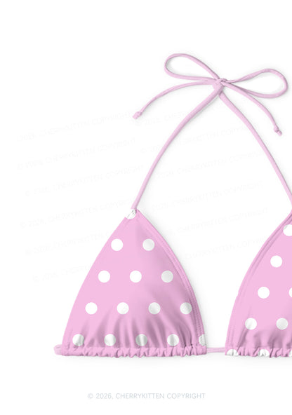 Pink And White Dots Y2K Print Bikini Set Cherrykitten
