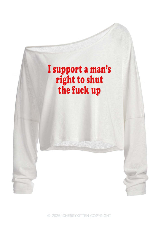 I Support A Mans Right Y2K Off Shoulder Long Sleeve Crop Top Cherrykitten