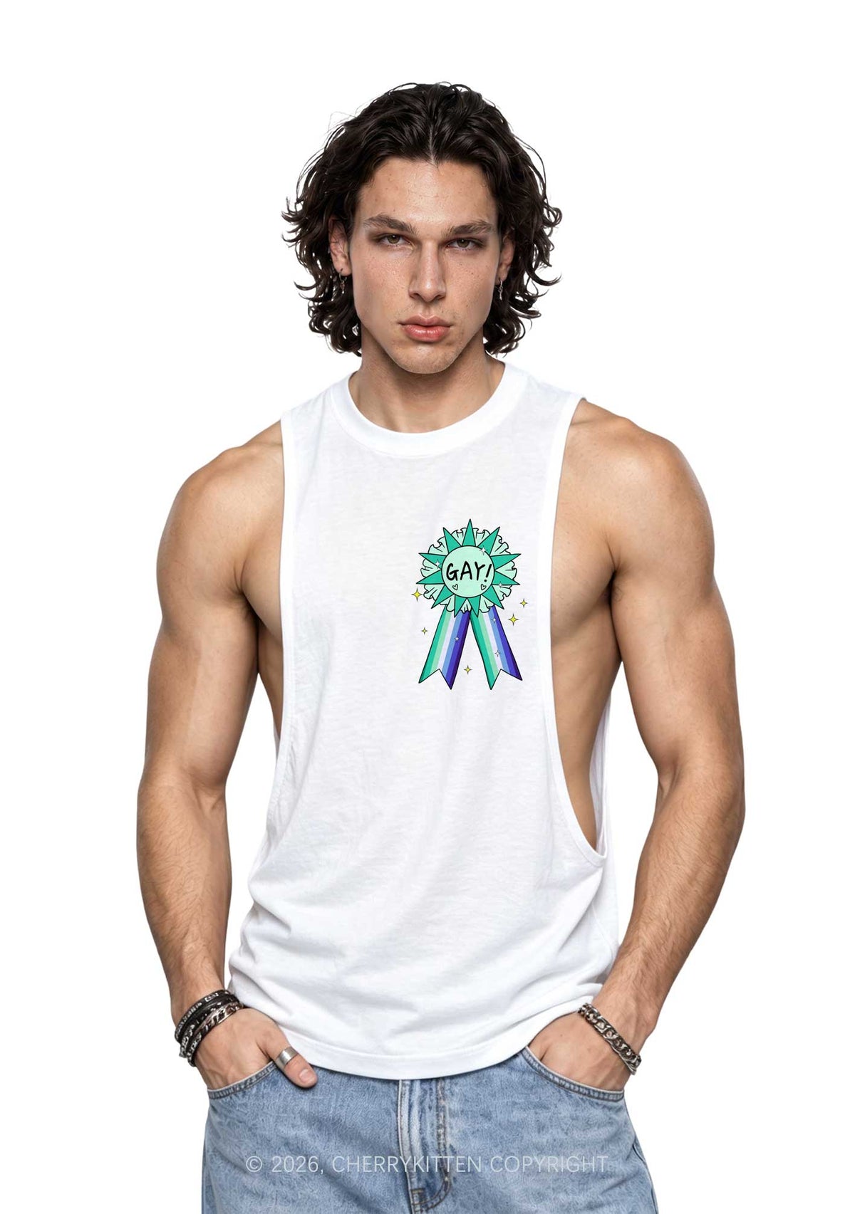 Medal For Gay Pride Y2K Men Muscle Side Cutoff Tank Top Cherrykitten