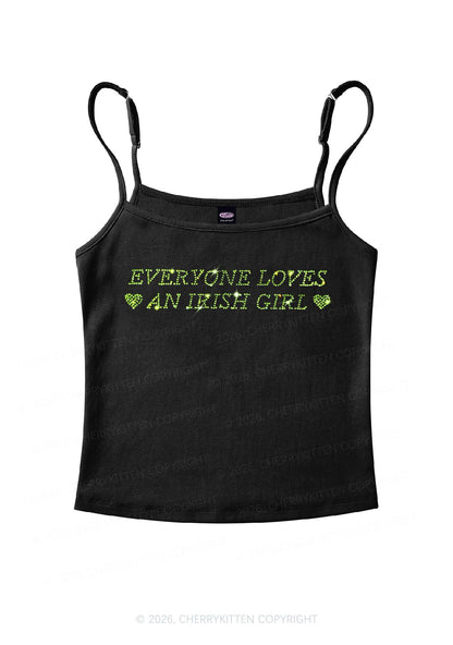 Rhinestone Everyone Loves Irish Girl St Patricks Y2K Spaghetti Strap Cami Cherrykitten