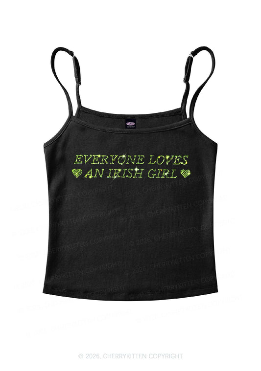 Rhinestone Everyone Loves Irish Girl St Patricks Y2K Spaghetti Strap Cami Cherrykitten