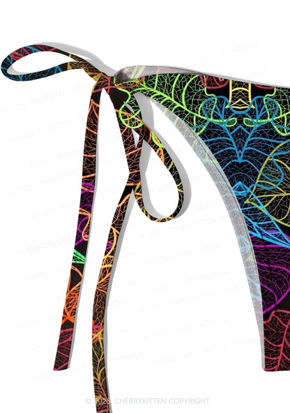Rainbow Leaf Veins Y2K Print Bikini Set Cherrykitten
