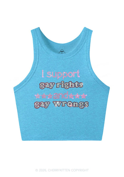 Rhinestone I Support Gay Rights Y2K Crop Tank Top Cherrykitten