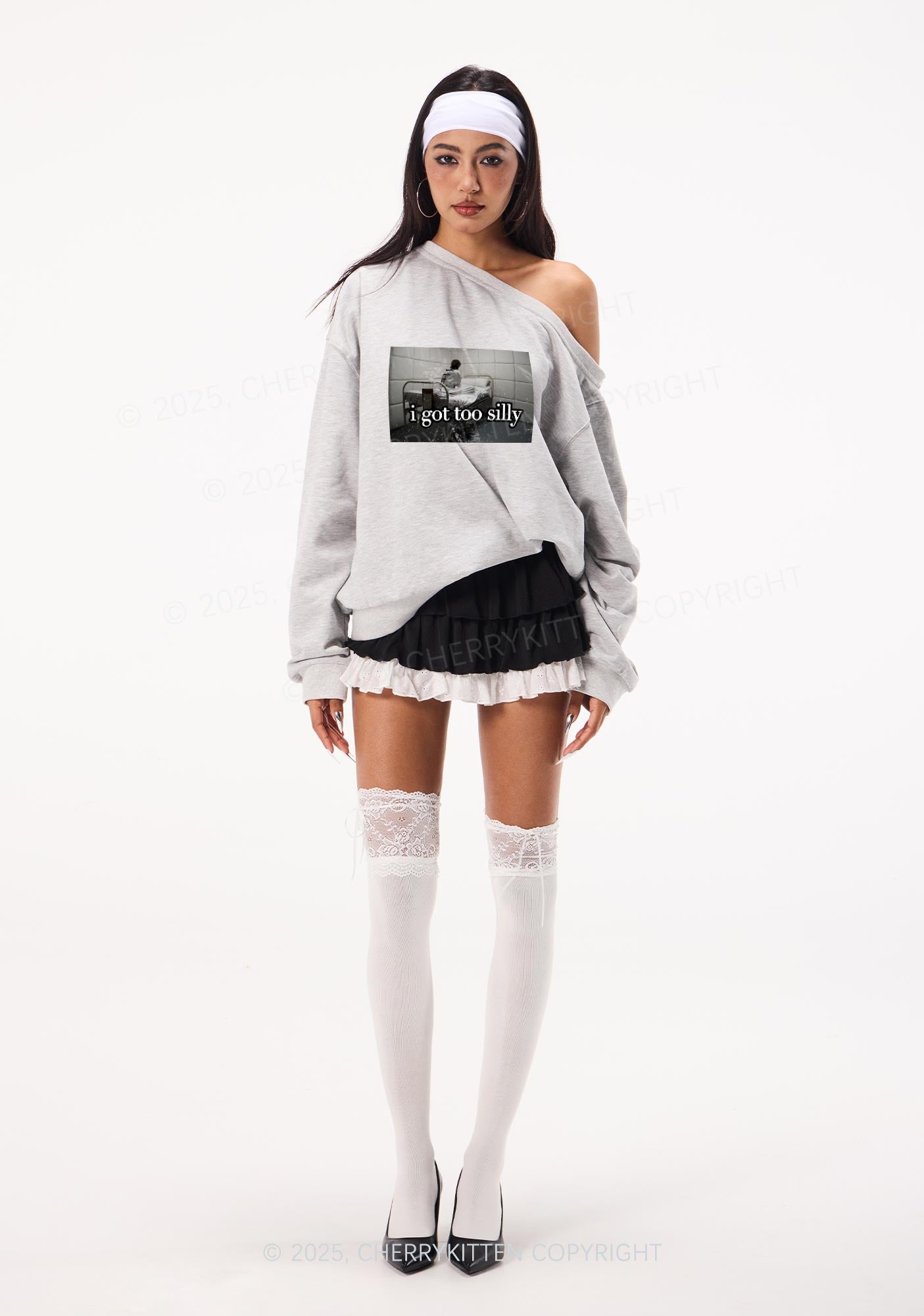 I Got Too Silly Y2K Off Shoulder Sweatshirts Cherrykitten