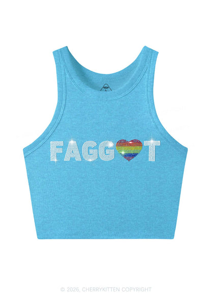 Rhinestone Rainbow Heart Faggot Pride Y2K Crop Tank Top Cherrykitten