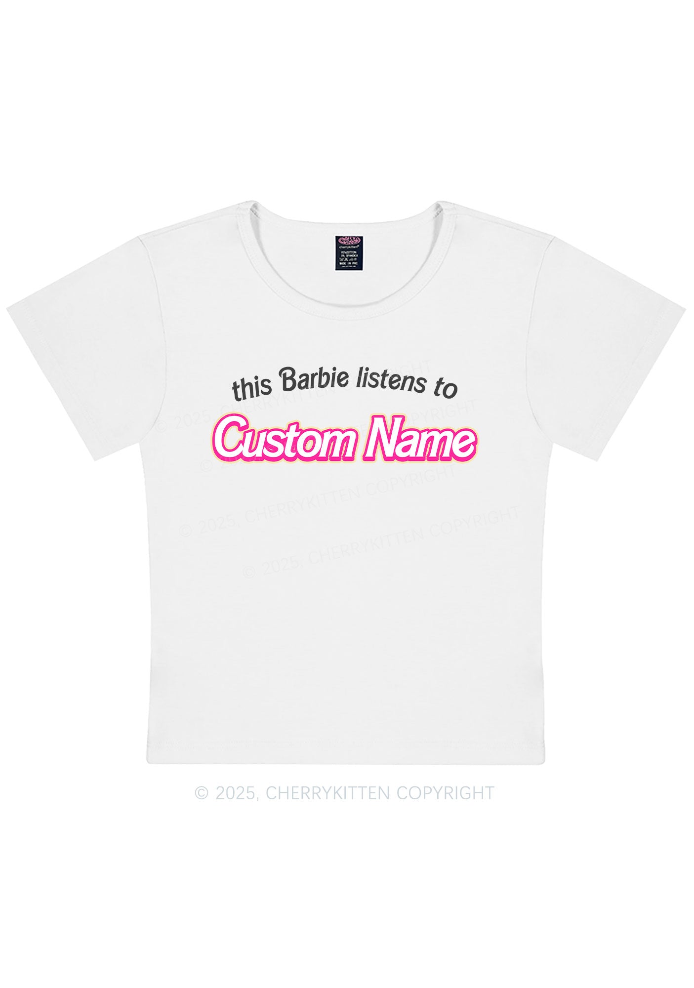Curvy Listens To Custom Name Y2K Baby Tee Cherrykitten