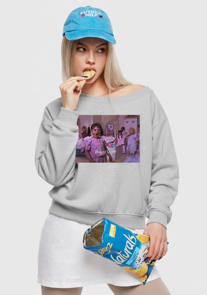 Boys Ugh Y2K Off Shoulder Sweatshirts Cherrykitten