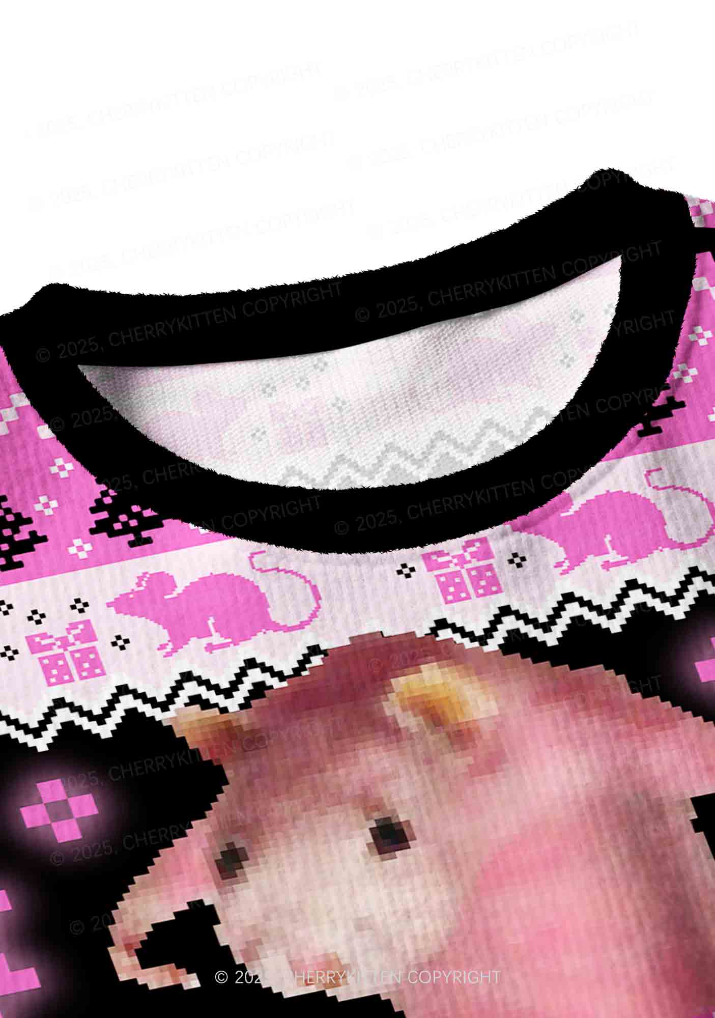 Hot Pink Ratz Y2K Christmas Crop Knit Sweatshirt Cherrykitten