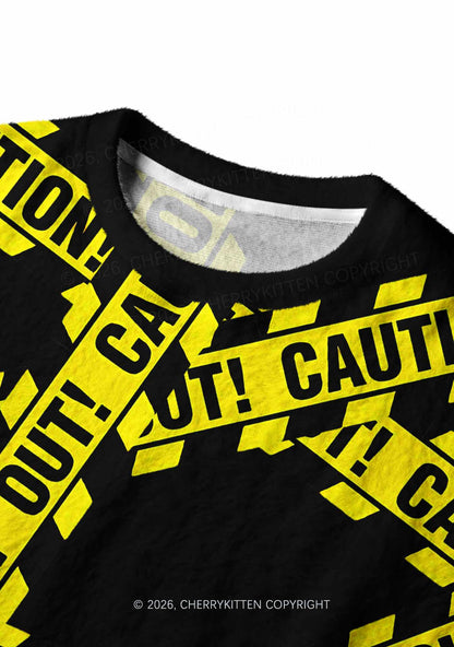 Halloween Caution Keep Out Y2K Christmas Knit Sweatshirt Cherrykitten