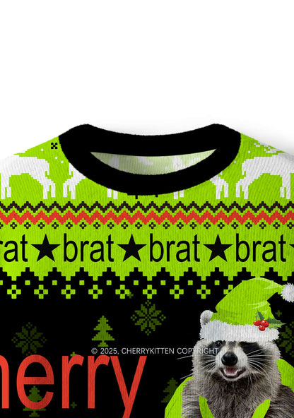 Merry Bratmas Y2K Christmas Knit Sweatshirt Cherrykitten