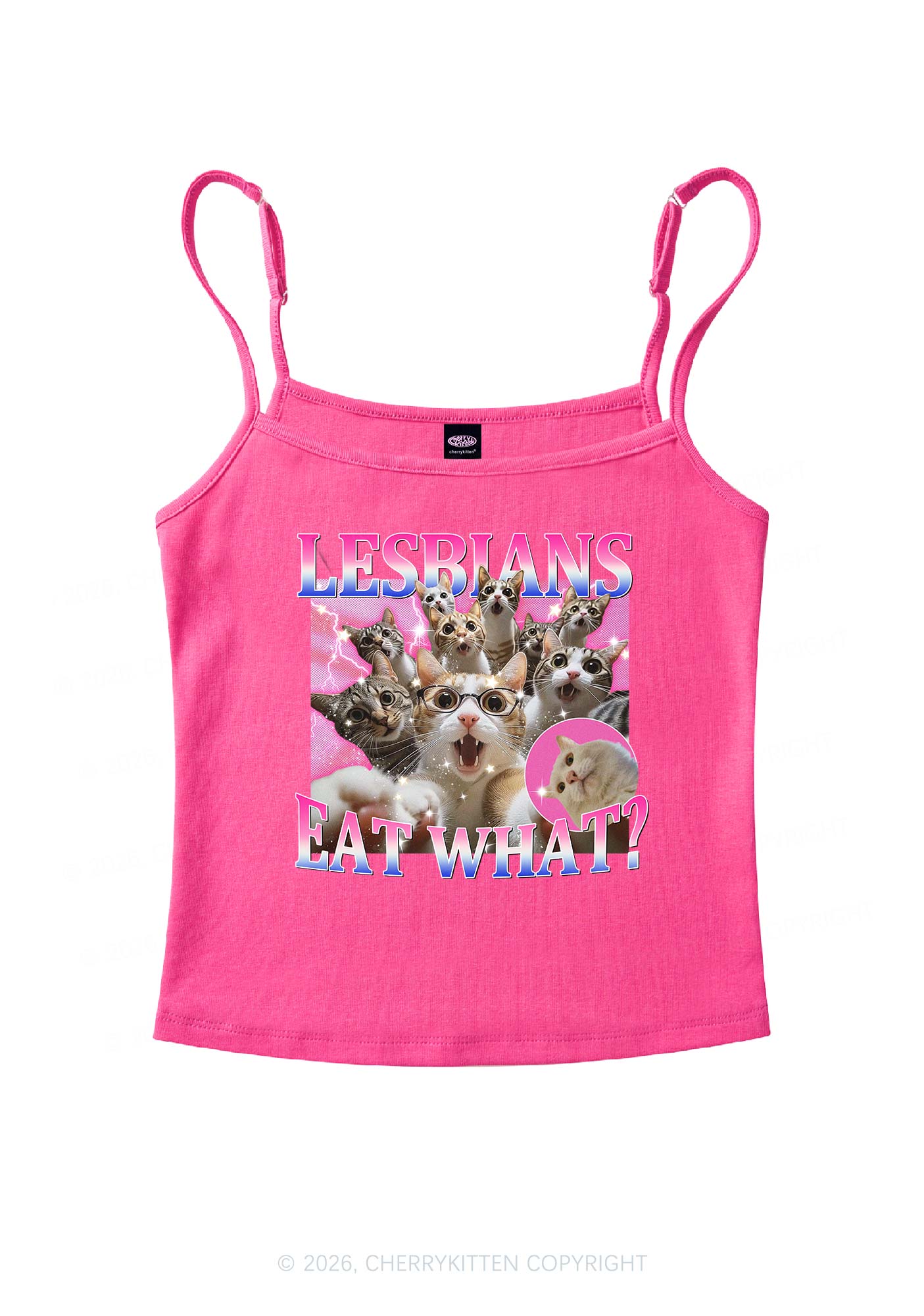 Lesbians Eat What Cat Pride Y2K Spaghetti Strap Cami Cherrykitten